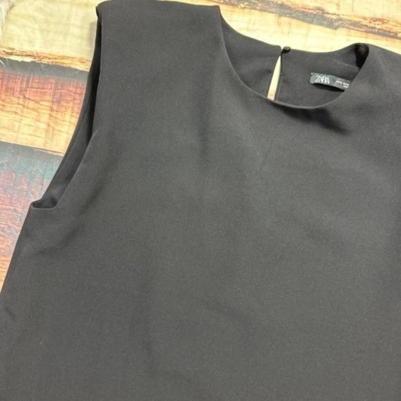 RELISTED  Zara Black Shoulder Pad Tank Dress Sleeveless Loose Dress - Picture 4 of 8